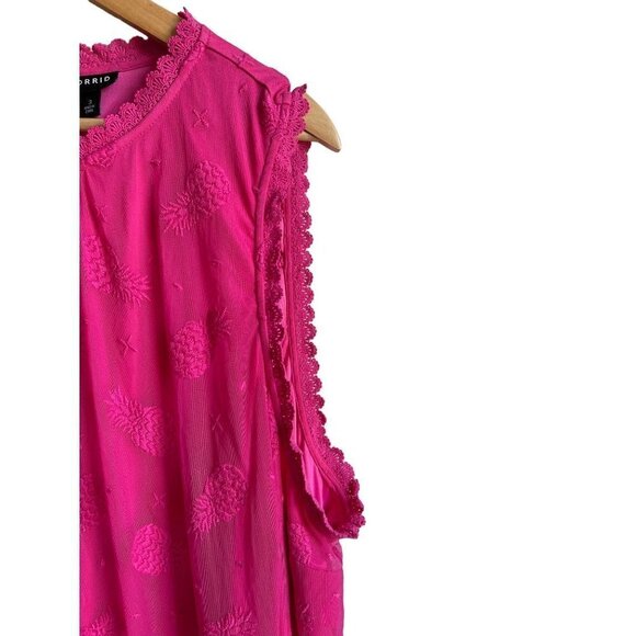 TORRID Pineapple Embroidered Sleeveless Lace Mesh Ruffle Tank Top Size 3X - Picture 7 of 9